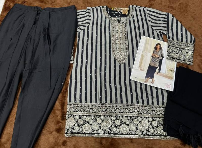 black embroidered shimmer silk blend salwar suit - free size