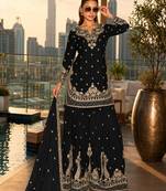 black embroidered silk blend salwar suit - free size