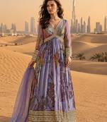 purple embroidered silk blend anarkali suit - free size