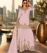 pink embroidered silk blend salwar suit - free size