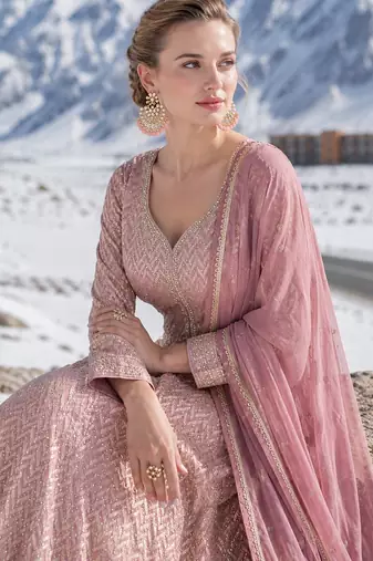 purple embroidered georgette anarkali suit