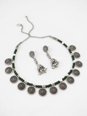 oxidized coin charm necklace set 2