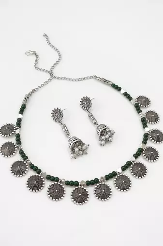 oxidized coin charm necklace set