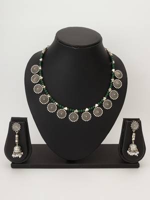 oxidized coin charm necklace set 1