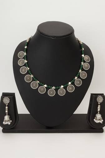oxidized coin charm necklace set