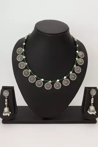 oxidized coin charm necklace set