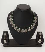 oxidized coin charm necklace set