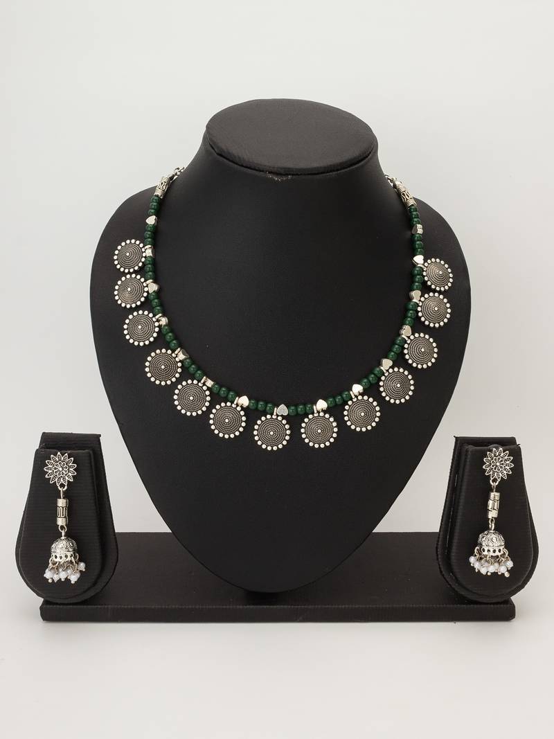 oxidized coin charm necklace set