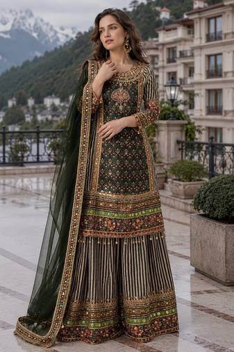 black printed silk blend salwar suit