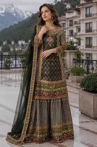 black printed silk blend salwar suit