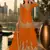 orange embroidered silk blend salwar suit - free size
