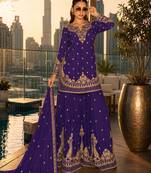 violet embroidered silk blend salwar suit - free size