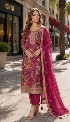 pink embroidered silk blend salwar suit 1