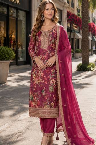 pink embroidered silk blend salwar suit