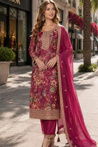 pink embroidered silk blend salwar suit