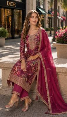 pink embroidered silk blend salwar suit 2