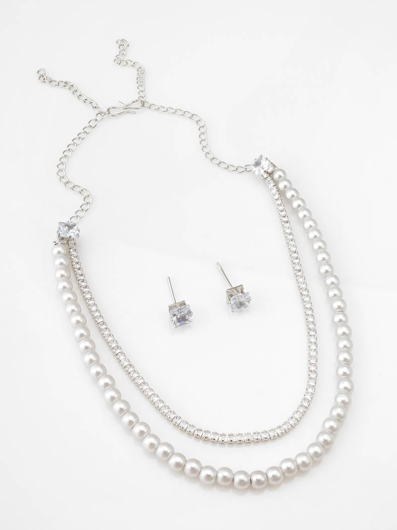 double layer pearl necklace set