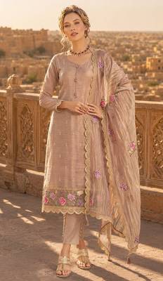 peach embroidered silk blend salwar suit 1