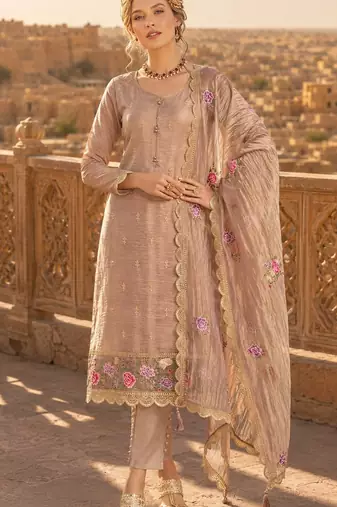 peach embroidered silk blend salwar suit