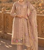 peach embroidered silk blend salwar suit
