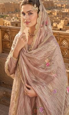 peach embroidered silk blend salwar suit 2