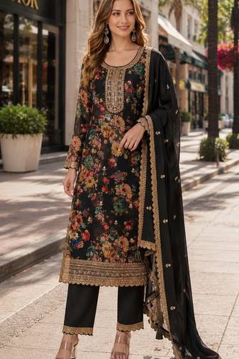 black embroidered silk blend salwar suit