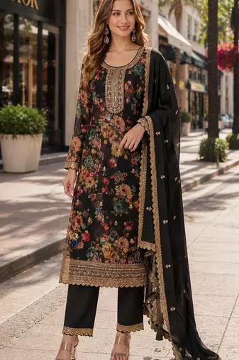 black embroidered silk blend salwar suit