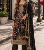 black embroidered silk blend salwar suit