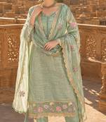 sea green embroidered silk blend salwar suit