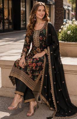black embroidered silk blend salwar suit 2