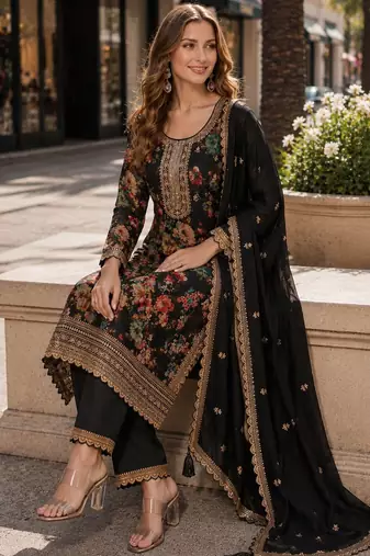 black embroidered silk blend salwar suit