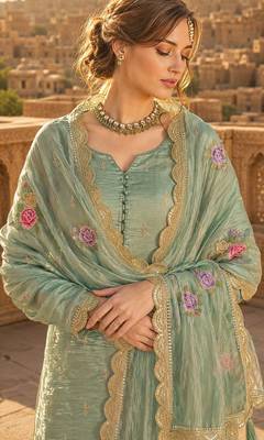 sea green embroidered silk blend salwar suit 2