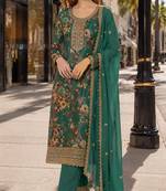 green embroidered silk blend salwar suit
