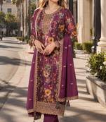 purple embroidered silk blend salwar suit