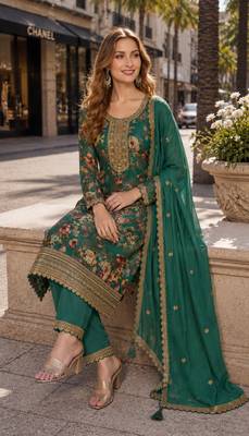 green embroidered silk blend salwar suit 2