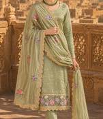 olive embroidered silk blend salwar suit