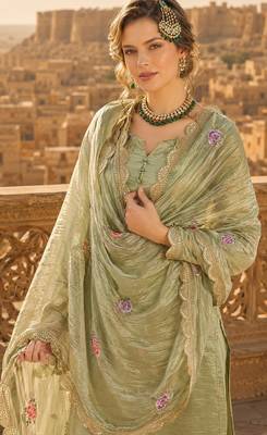 olive embroidered silk blend salwar suit 2