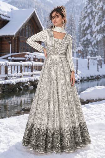 white embroidered georgette anarkali suit