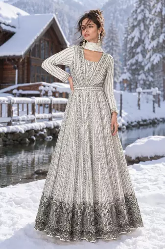 white embroidered georgette anarkali suit