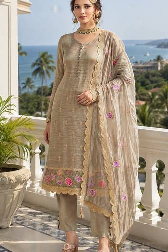chiku embroidered silk blend salwar suit