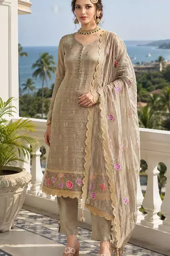 chiku embroidered silk blend salwar suit