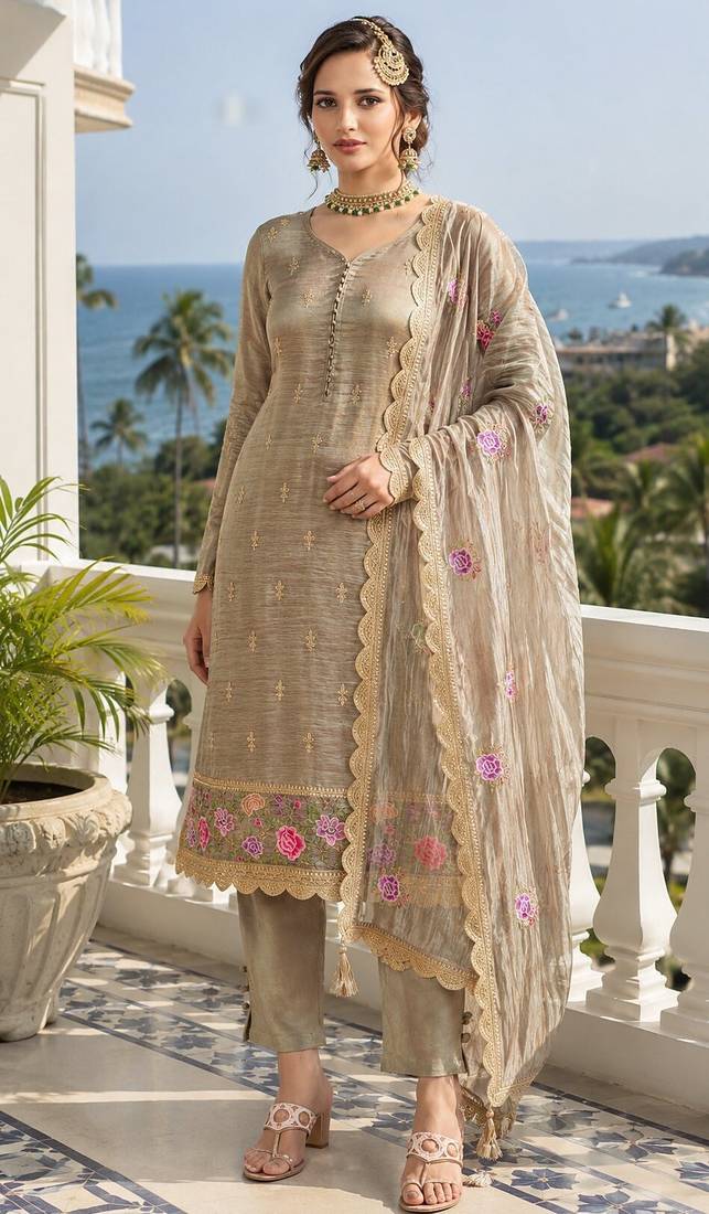 chiku embroidered silk blend salwar suit