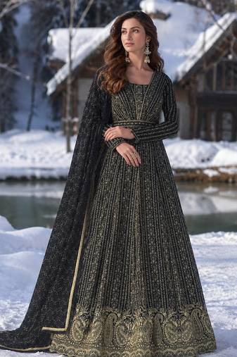 black embroidered georgette anarkali suit