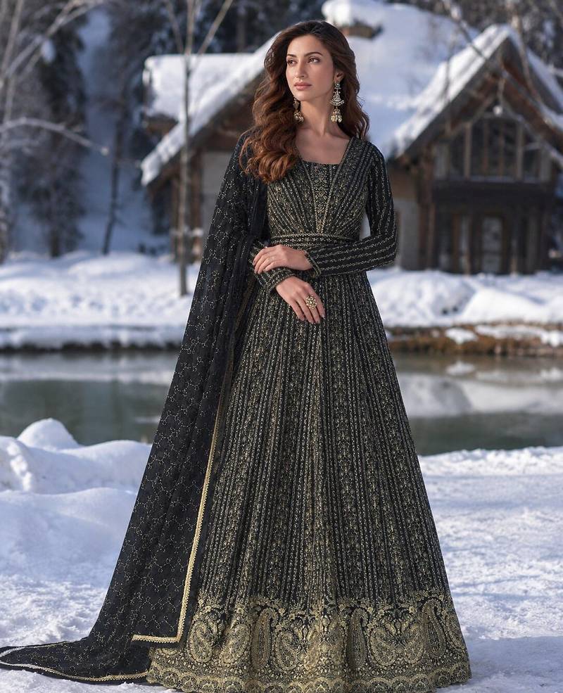 black embroidered georgette anarkali suit