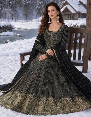black embroidered georgette anarkali suit 2