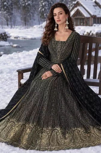 black embroidered georgette anarkali suit