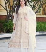 Off White Chinon Stitched Top With lehenga and Dupatta Full Sleeve Embroidered Lehenga Set