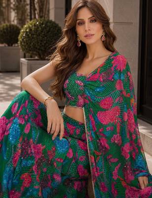 dark green digital print silk blend indo western - free size 2