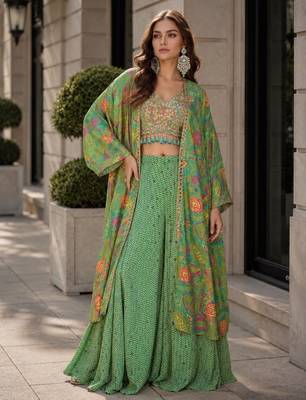 green digital print silk blend indo western - free size 1