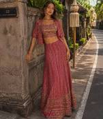 magenta embroidered georgette silk blend georgette salwar - free size